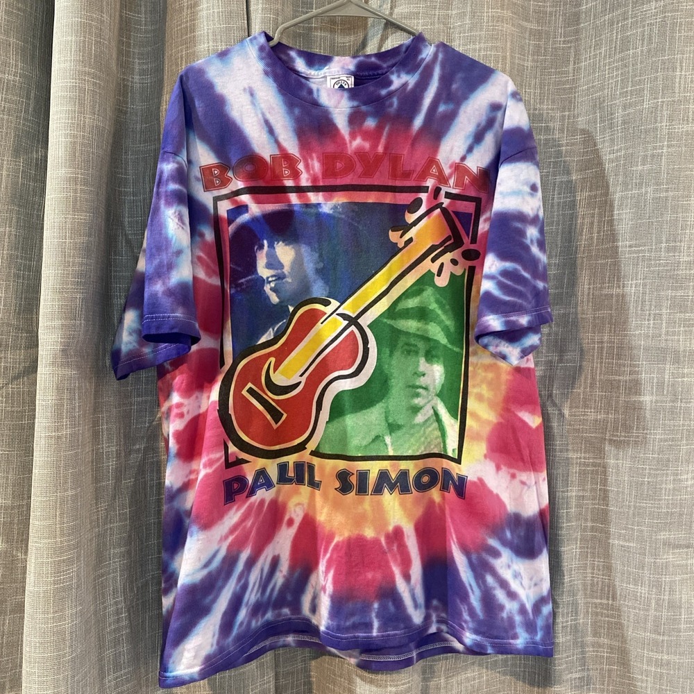 Vintage Paul Simon & Bob Dylan In Concert Tye Dye Rock Tee Size XL Rare EUC